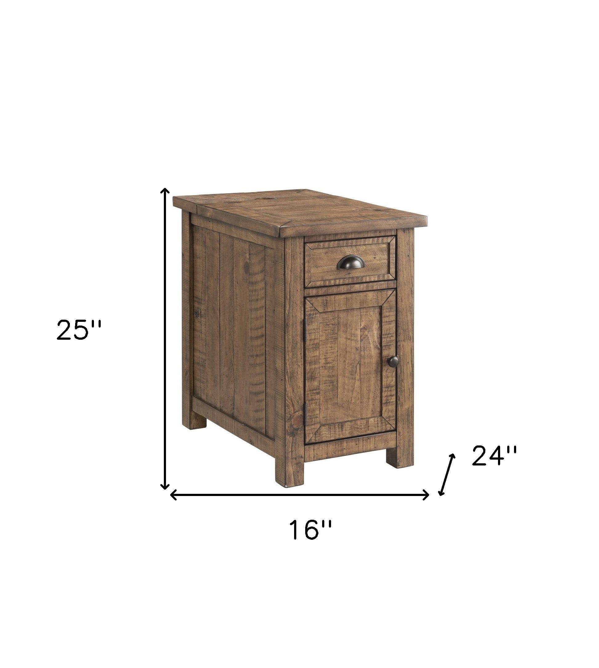 25" Natural Solid Wood Narrow End Table With Drawer and USB