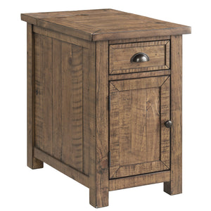 Mesa auxiliar estrecha de madera maciza natural de 25" con cajón y USB