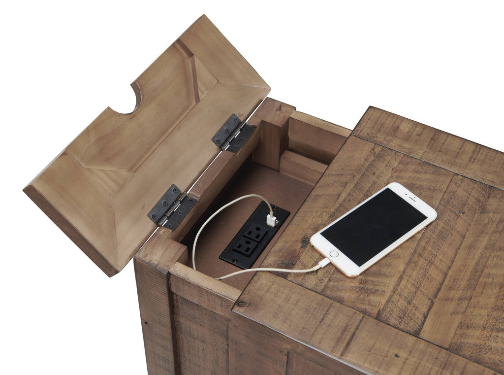 25" Natural Solid Wood Narrow End Table With Drawer and USB