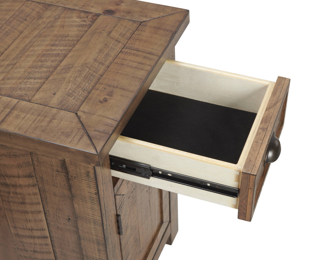 25" Natural Solid Wood Narrow End Table With Drawer and USB