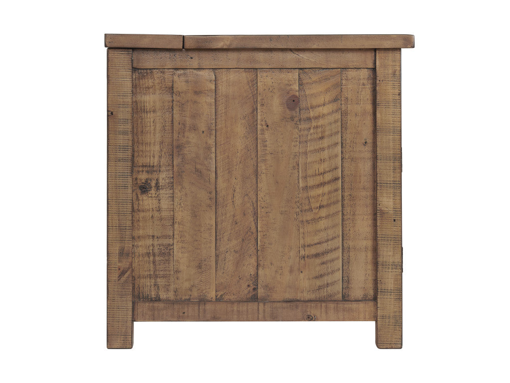 25" Natural Solid Wood Narrow End Table With Drawer and USB