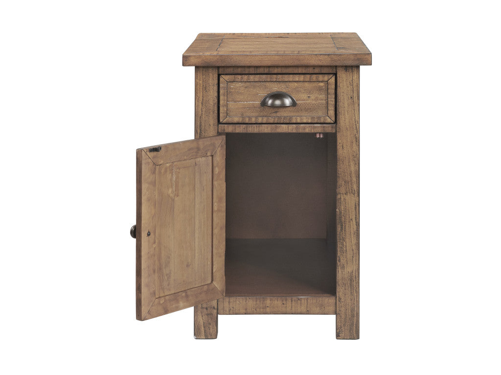 25" Natural Solid Wood Narrow End Table With Drawer and USB