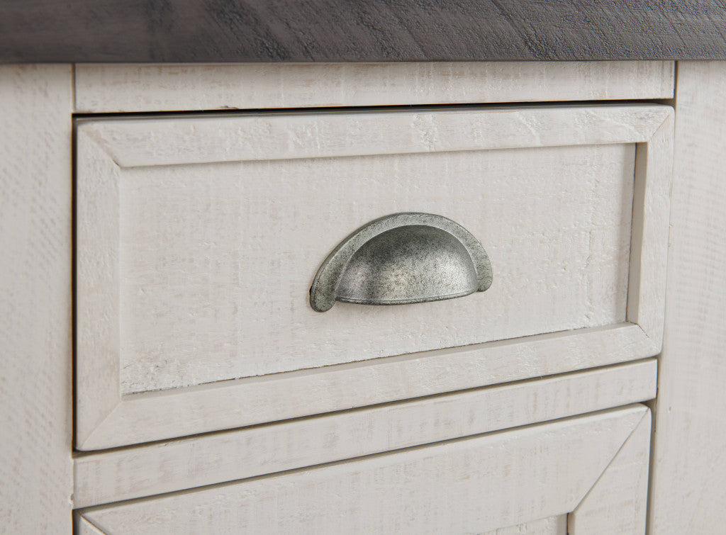 25" White and Grey Solid Wood Rectangular End Table With USB and Outlets