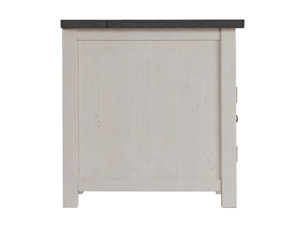 25" White and Grey Solid Wood Rectangular End Table With USB and Outlets