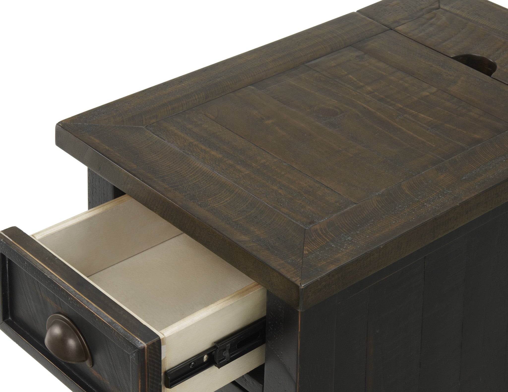 Black And Brown Solid Wood End Table With USB and Outlets 25"