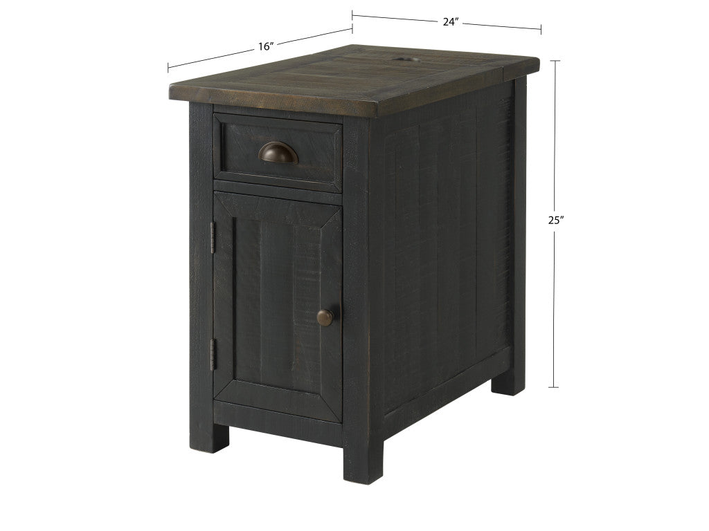 Black And Brown Solid Wood End Table With USB and Outlets 25"