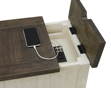 Cream And Brown Solid Wood End Table With USB and Outlets 25