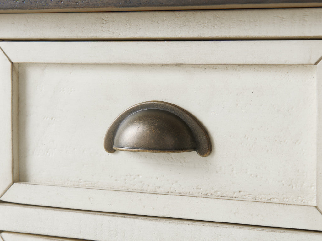 Cream And Brown Solid Wood End Table With USB and Outlets 25"