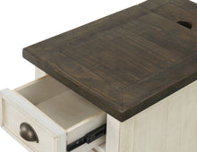 Cream And Brown Solid Wood End Table With USB and Outlets 25