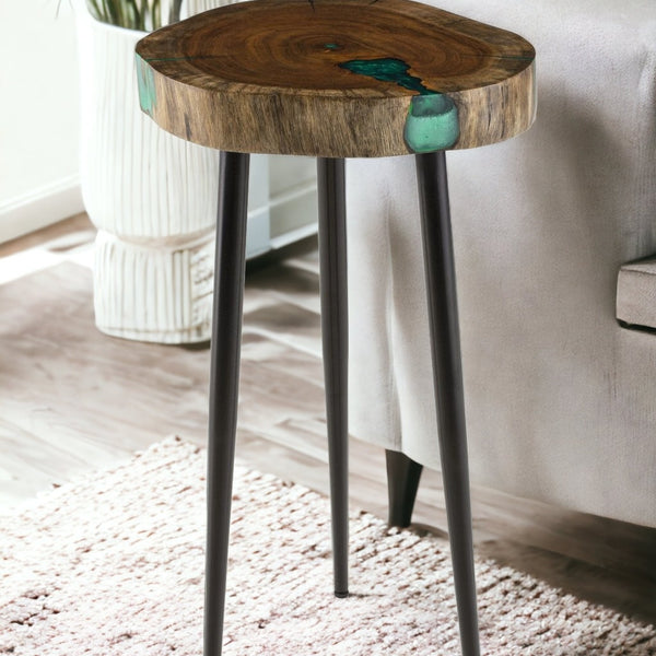 Black And Brown Solid Wood Round End Table 23"