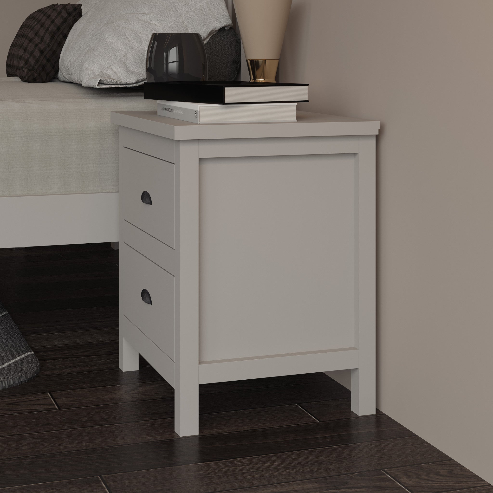 16" Two Drawer Nightstand With Solid Wood Top