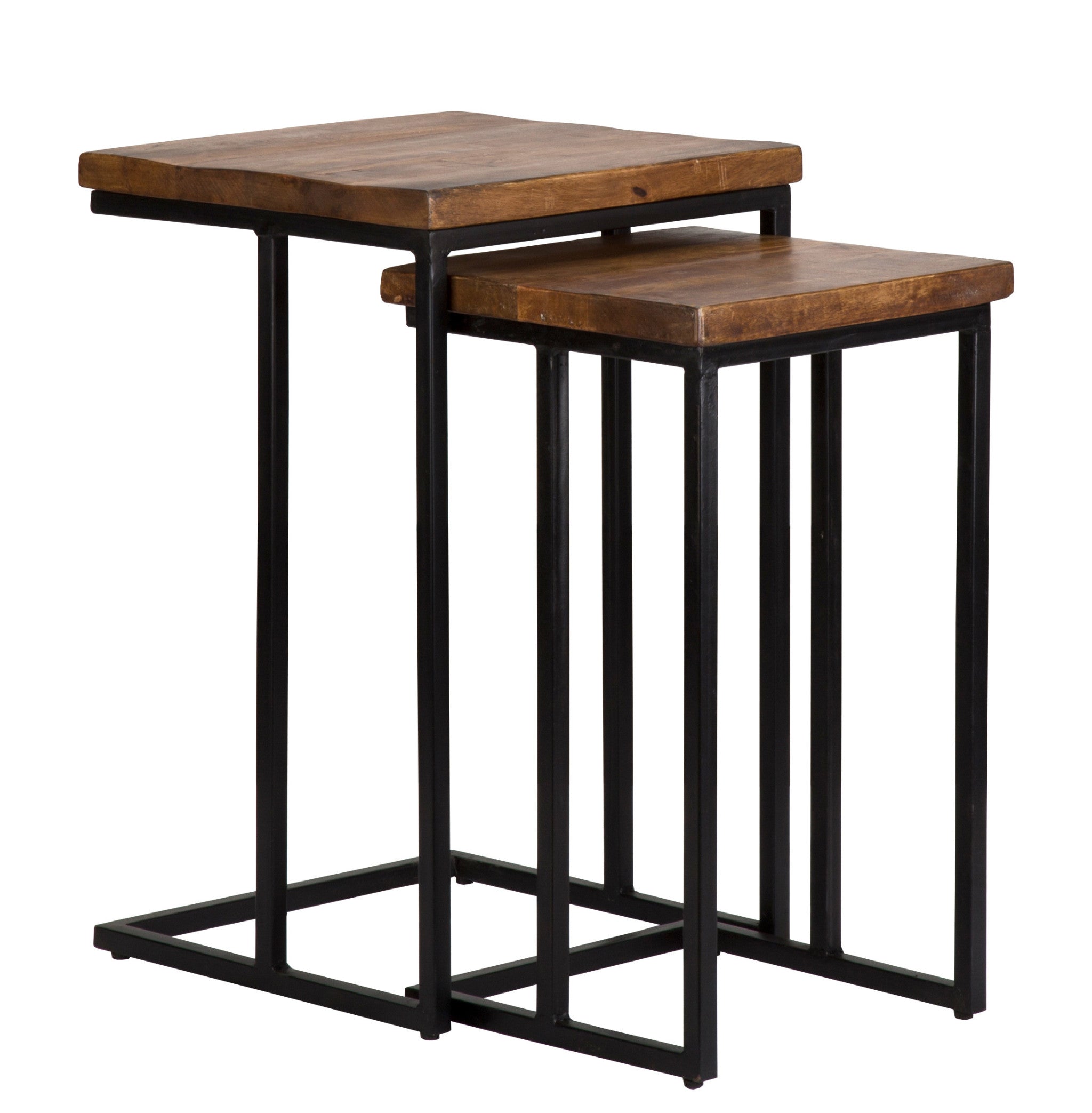 Set Of Two 26" Black And Mahogany Solid Wood Nested Tables With Does Not Apply And Does Not Apply