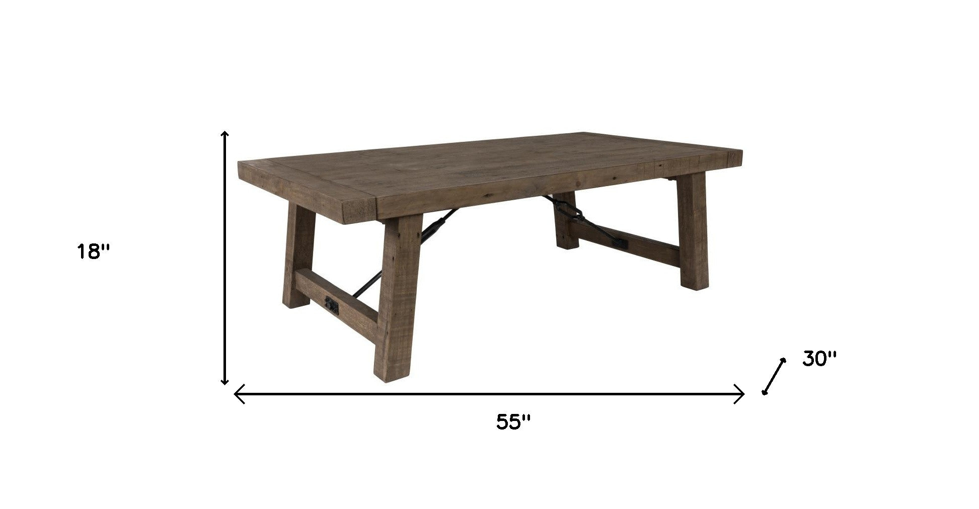 55" Solid Wood Rectangular Distressed Coffee Table