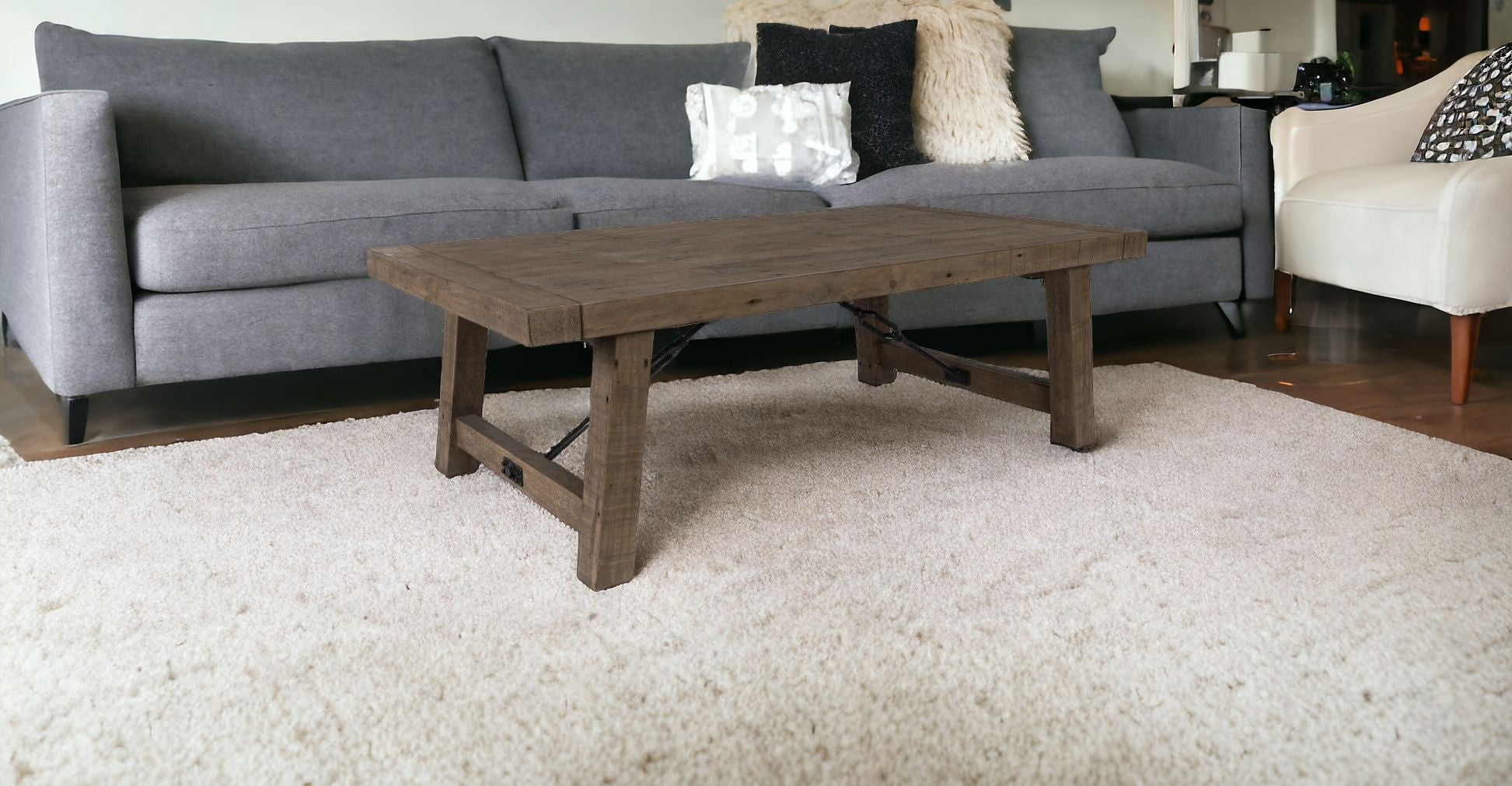55" Solid Wood Rectangular Distressed Coffee Table
