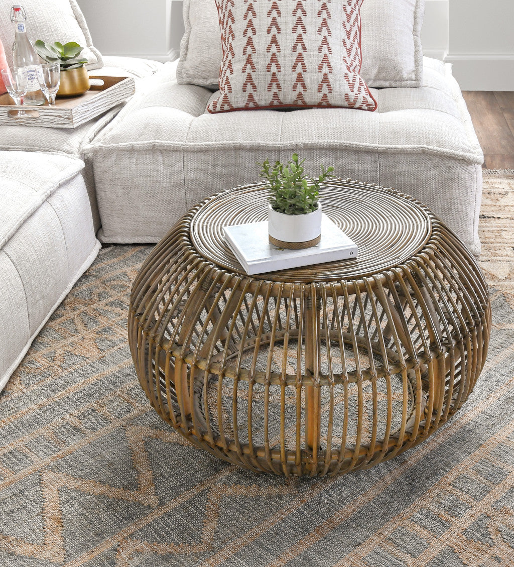 Natural Rattan Round Distressed Coffee Table 32"