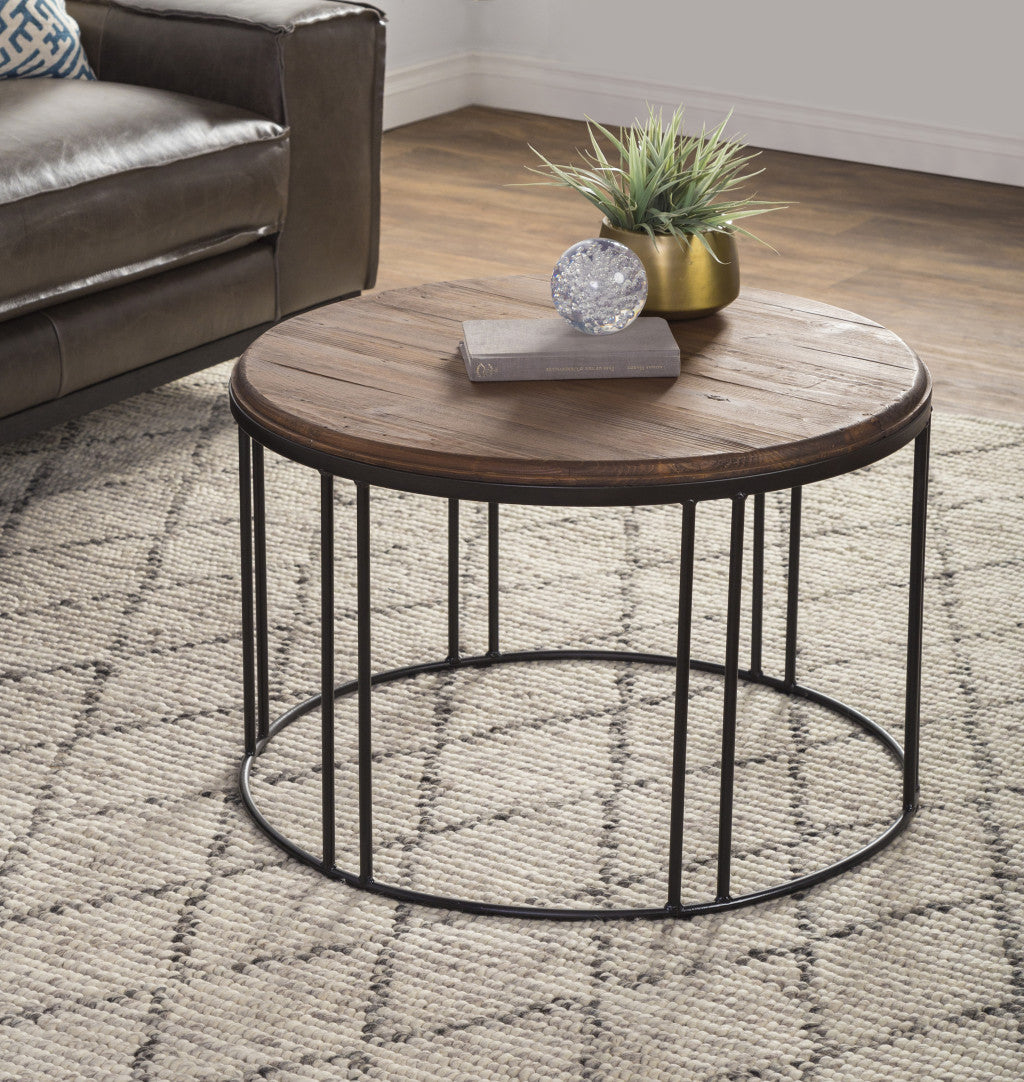 28" Solid Wood Round Distressed Coffee Table