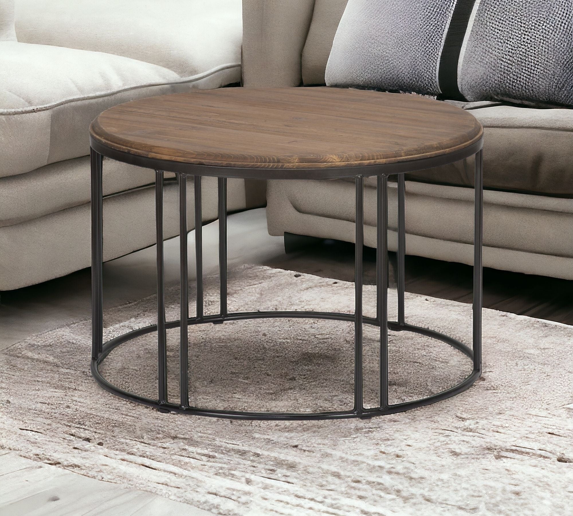 28" Solid Wood Round Distressed Coffee Table