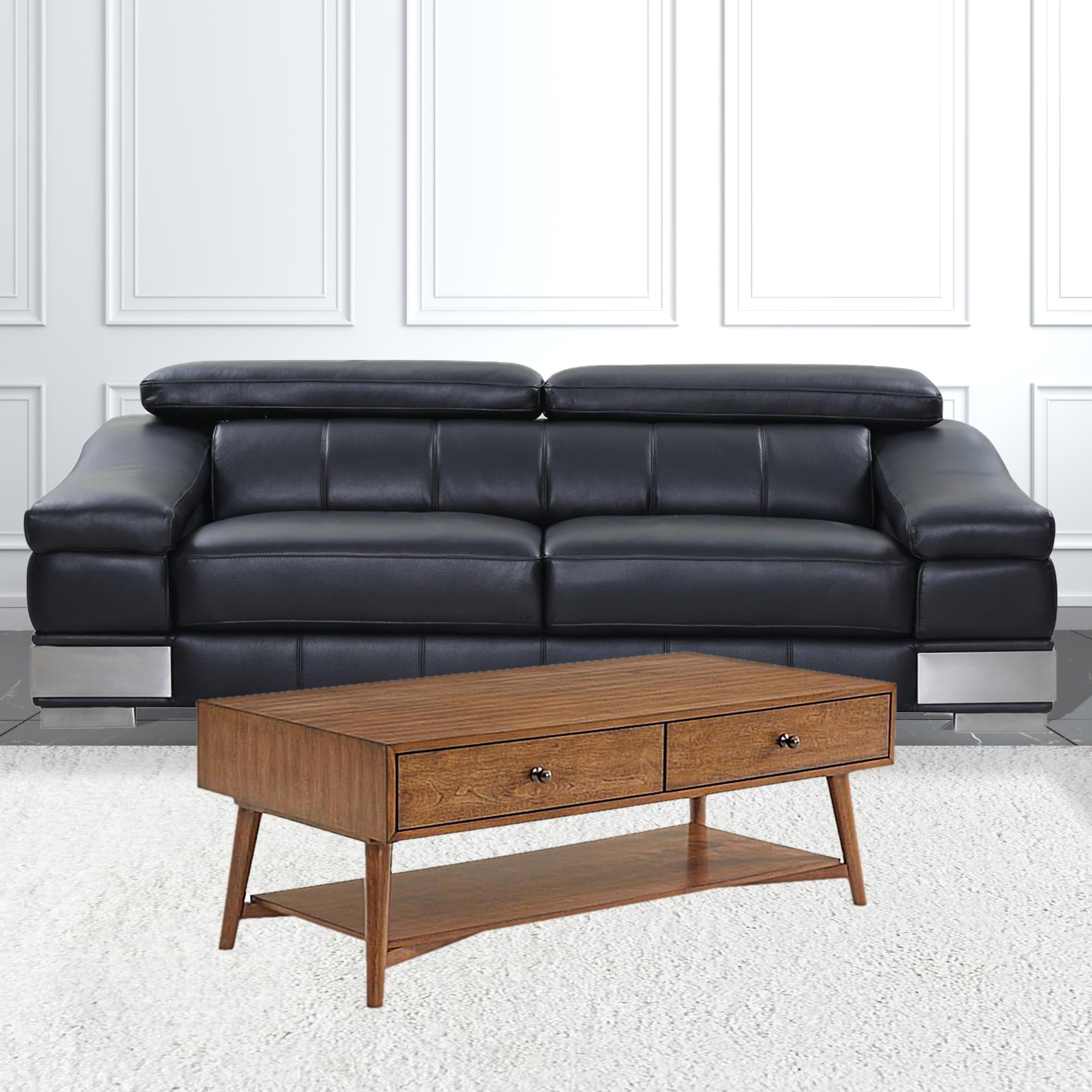 Mesa de centro rectangular de madera fabricada en canela de 48" con dos cajones y estante