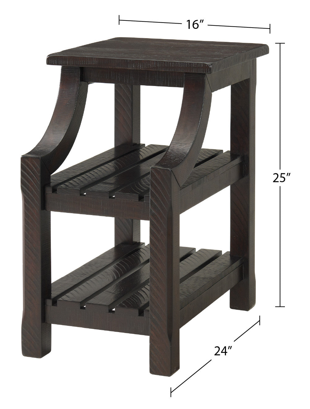 Brown Solid Wood End Table With Two Shelves 25"