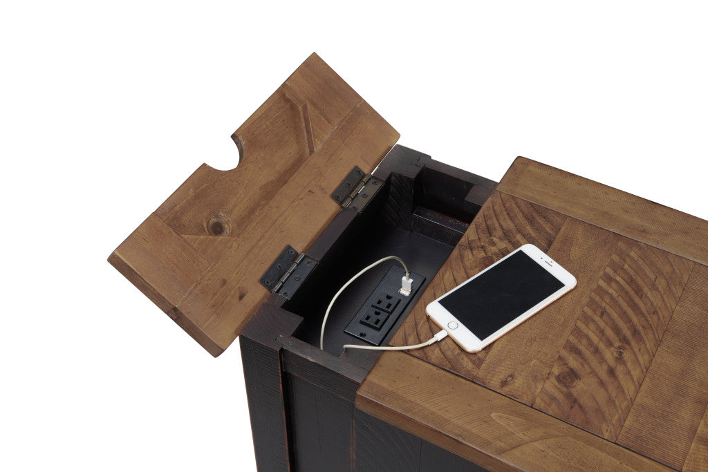 Black And Dark Brown Solid Wood End Table With Drawer 25"