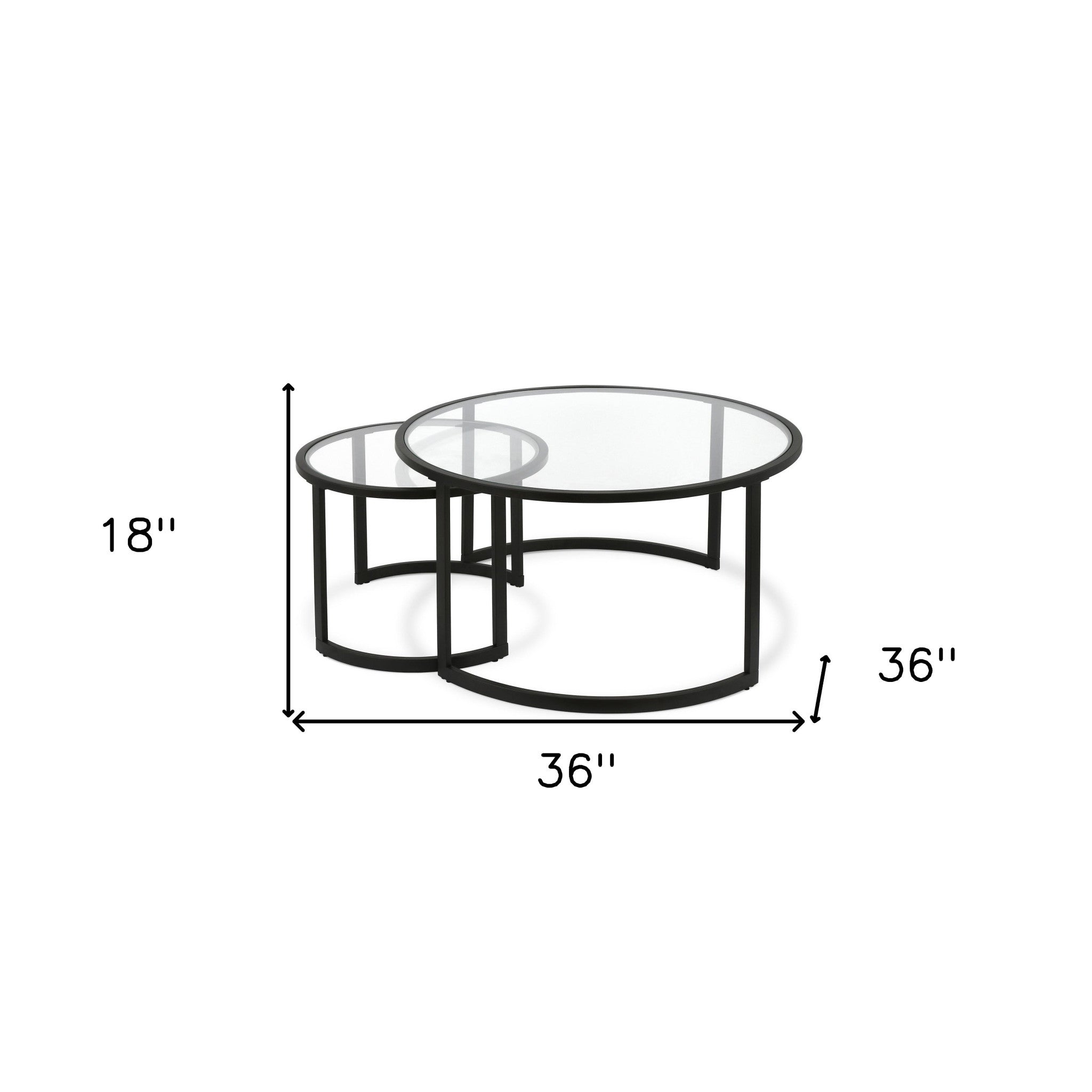 Black Glass Round Nested Coffee Tables Set Of Two 36"