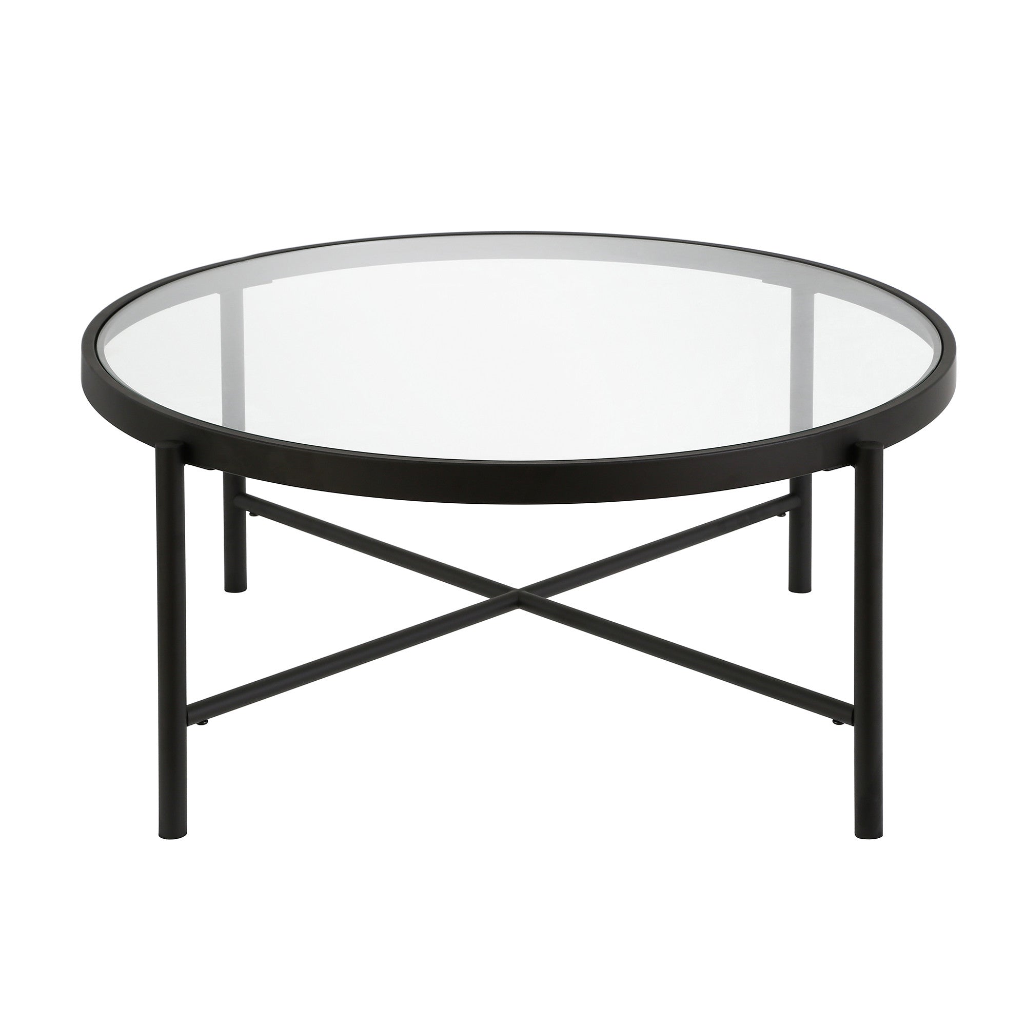 Black and Glass Round Coffee Table 36"