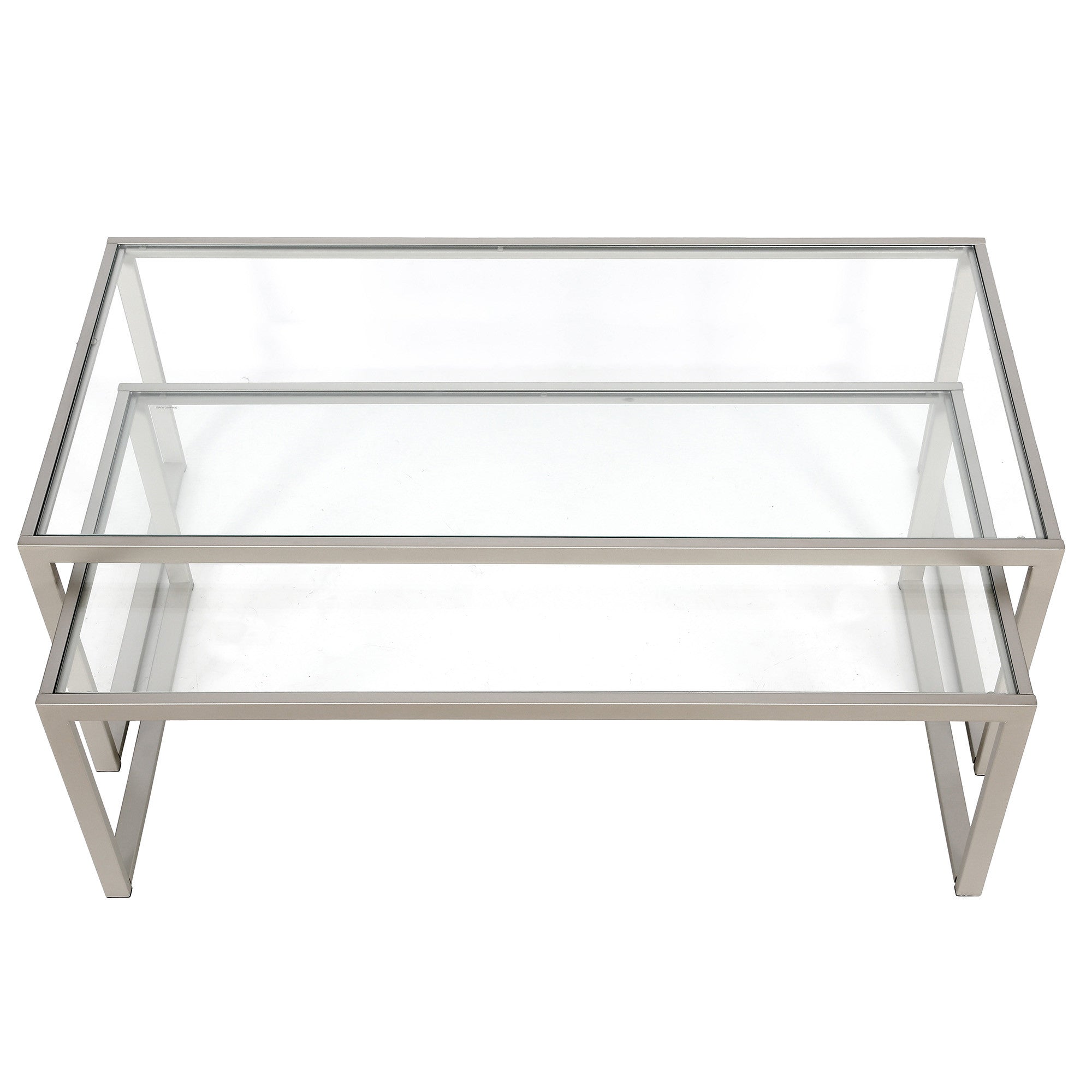 Set Of Two 46" Silver Glass Rectangular Nested Coffee Tables