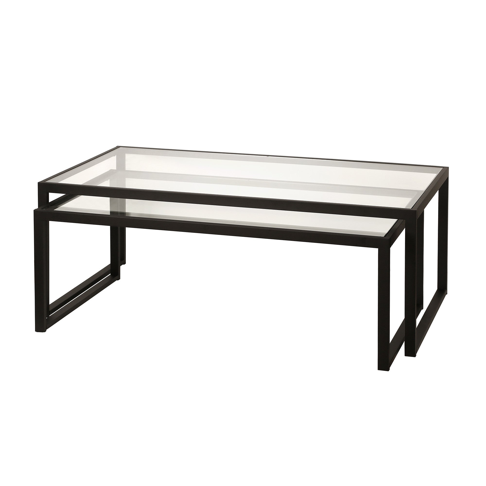 Set Of Two 46" Black Glass Rectangular Nested Coffee Tables