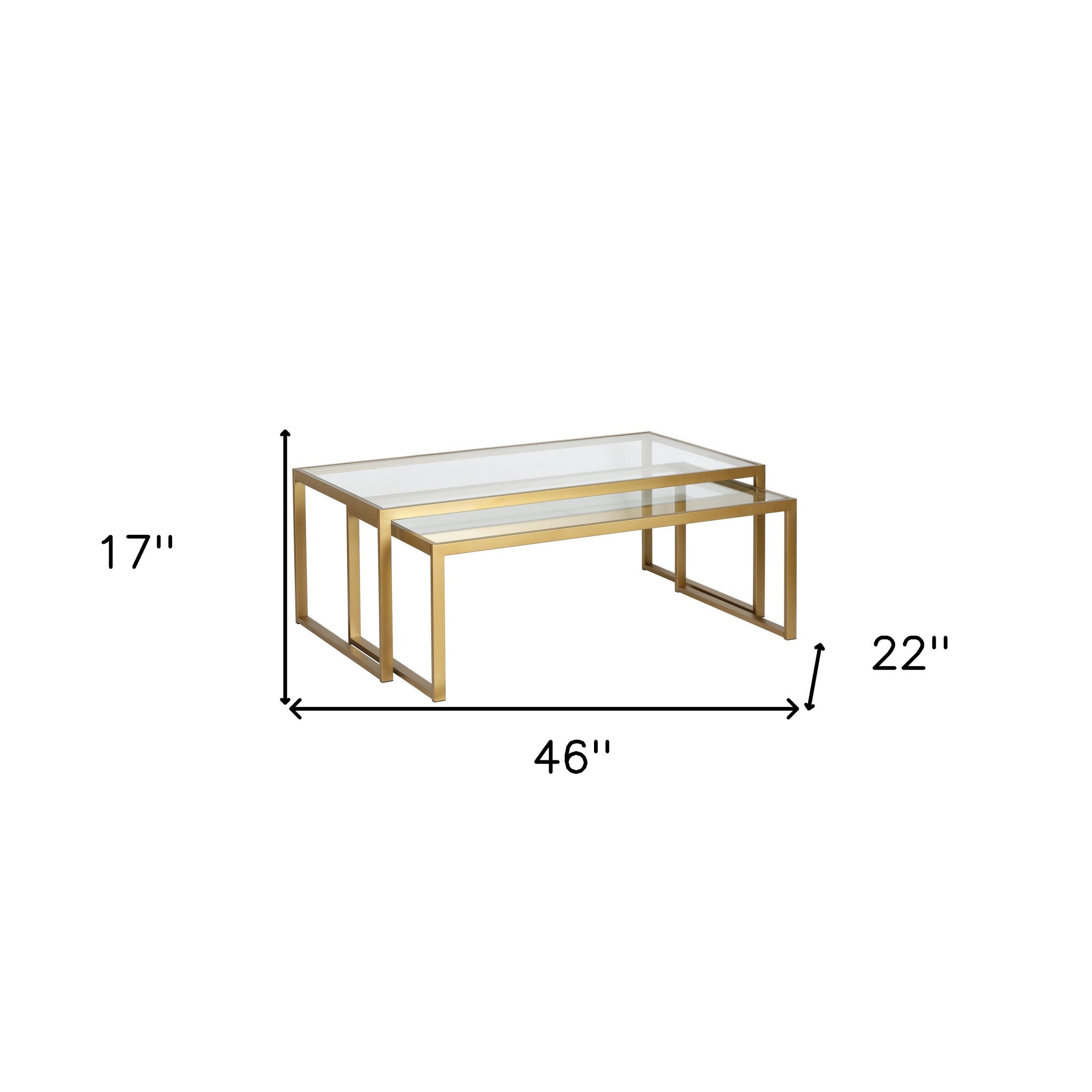 Set Of Two 46" Gold Glass Rectangular Nested Coffee Tables