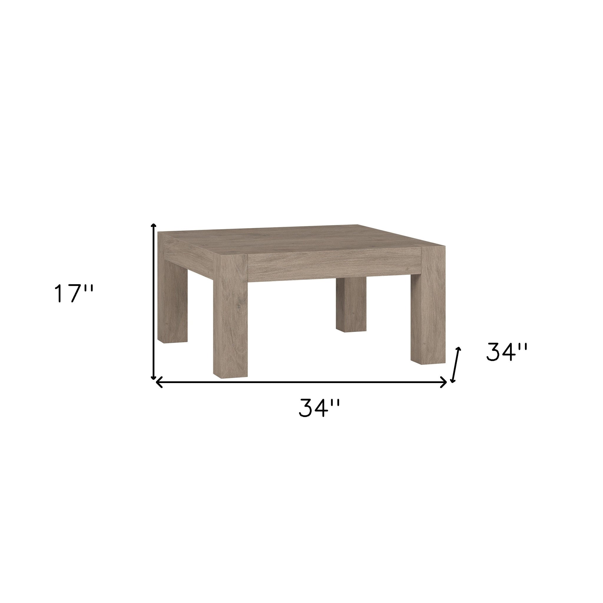 34" Gray Manufactured Wood Square Coffee Table