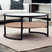 Black Brown and Glass Round Coffee Table With Shelf 34