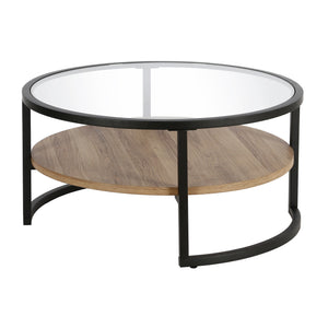 Black Brown and Glass Round Coffee Table With Shelf 34"
