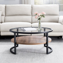 Black Brown and Glass Round Coffee Table With Shelf 34