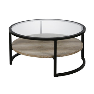 Black Glass Round Coffee Table With Shelf 34"