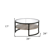 Black Glass and Gray Round Coffee Table With Shelf 34