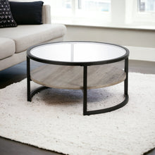 Black Glass and Gray Round Coffee Table With Shelf 34