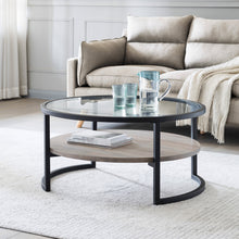 Black Glass and Gray Round Coffee Table With Shelf 34