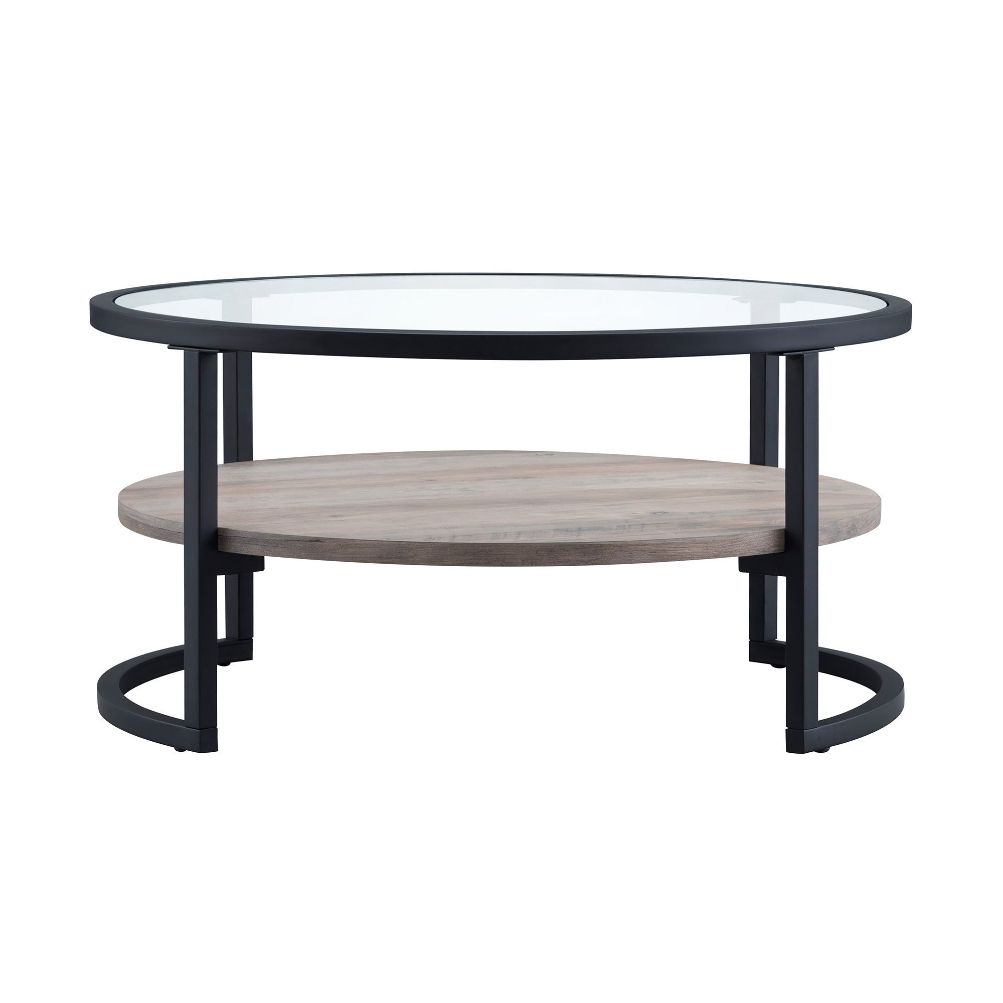 Black Glass and Gray Round Coffee Table With Shelf 34"
