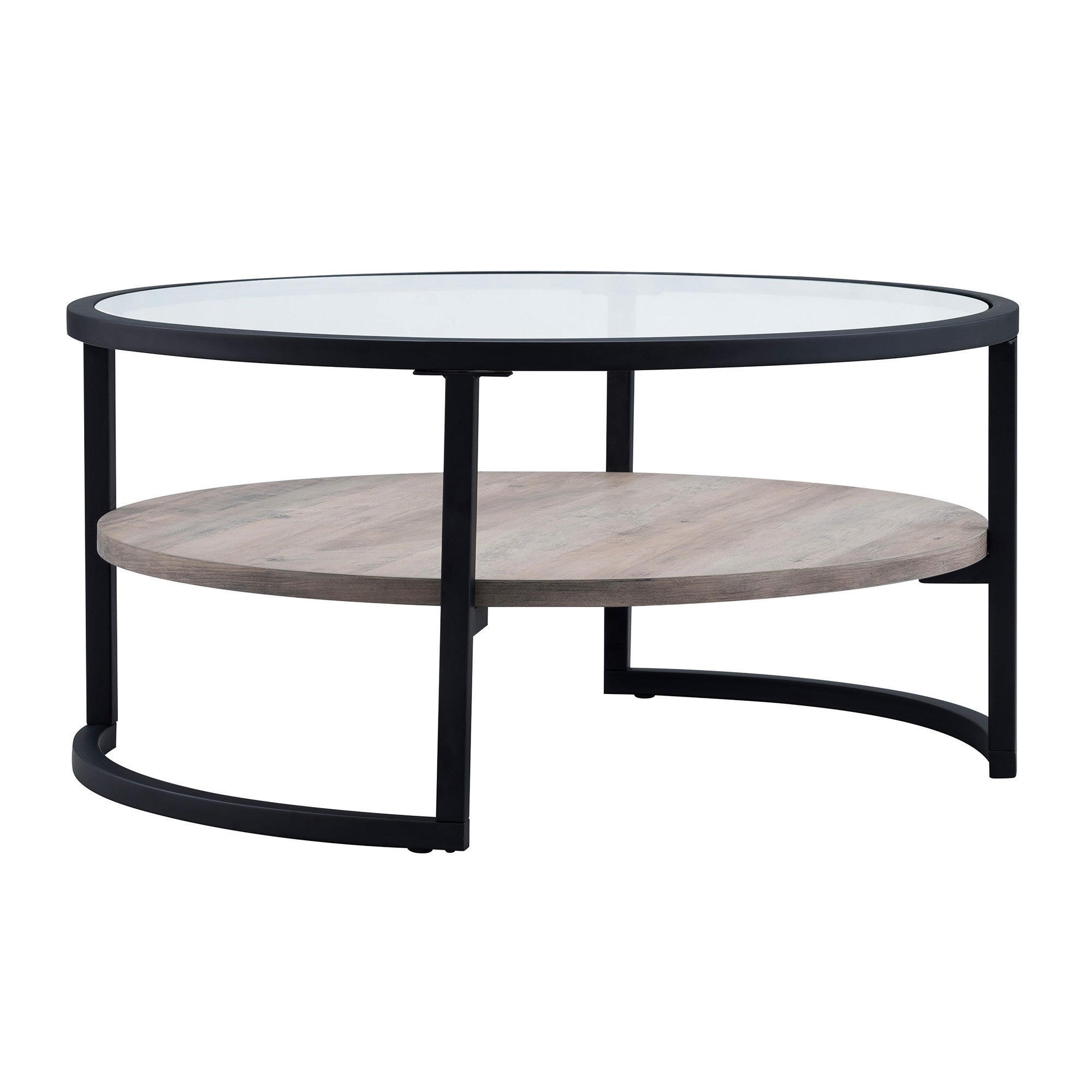 Black Glass and Gray Round Coffee Table With Shelf 34"
