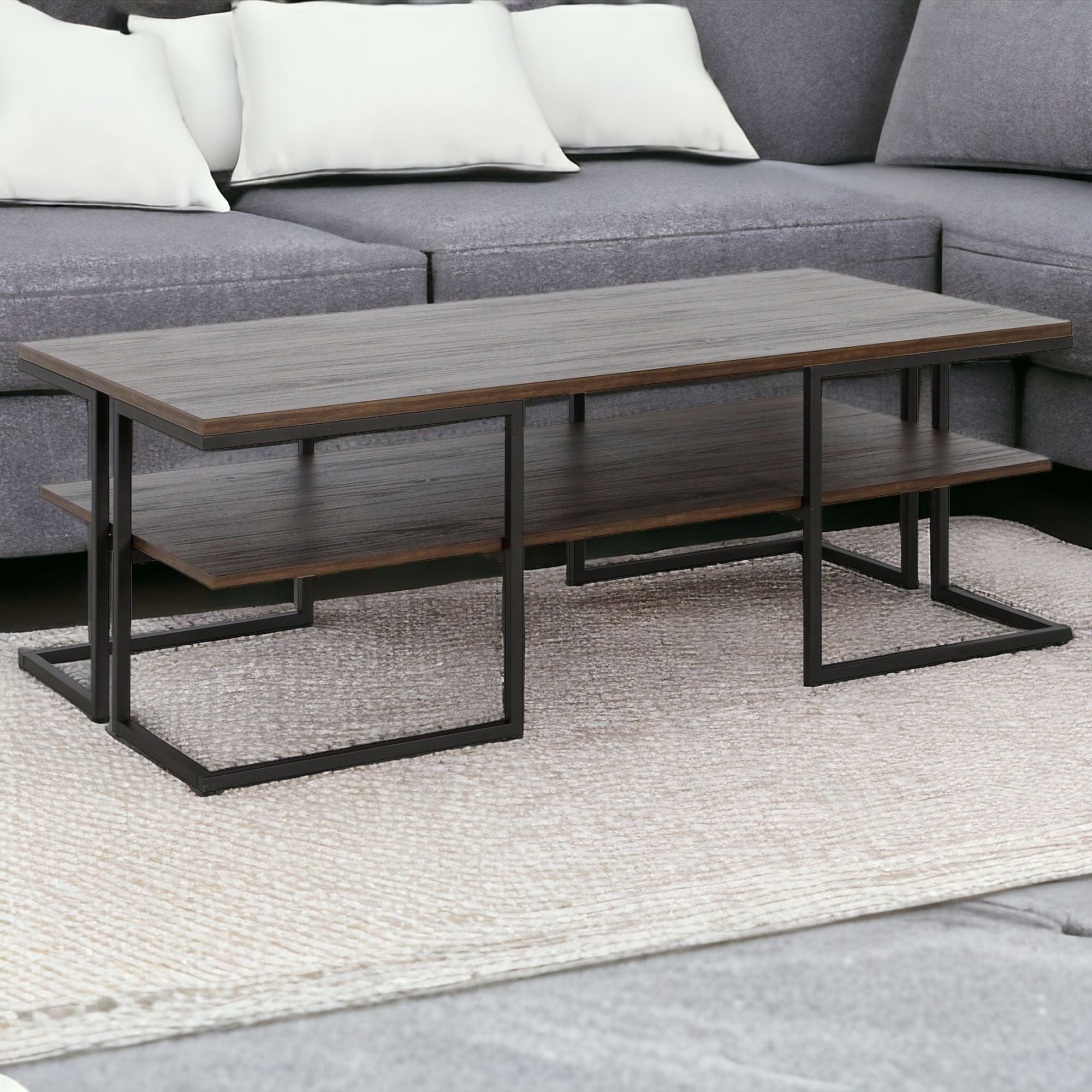 45" Black and Brown Rectangular Coffee Table With Shelf
