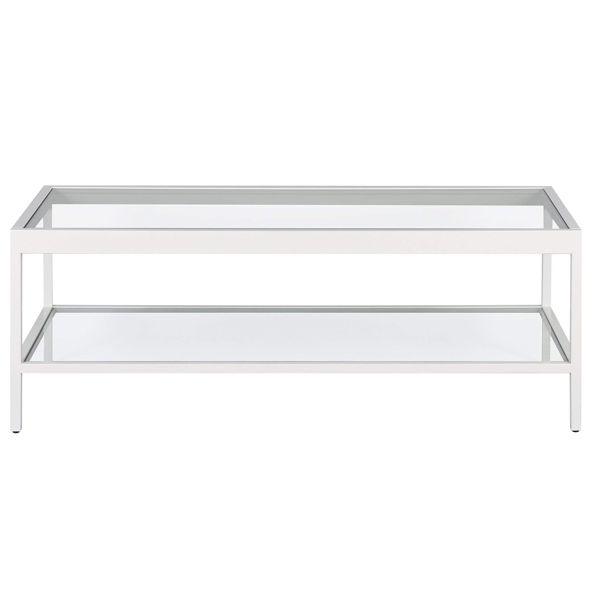 45" White and Glass Rectangular Coffee Table With Shelf