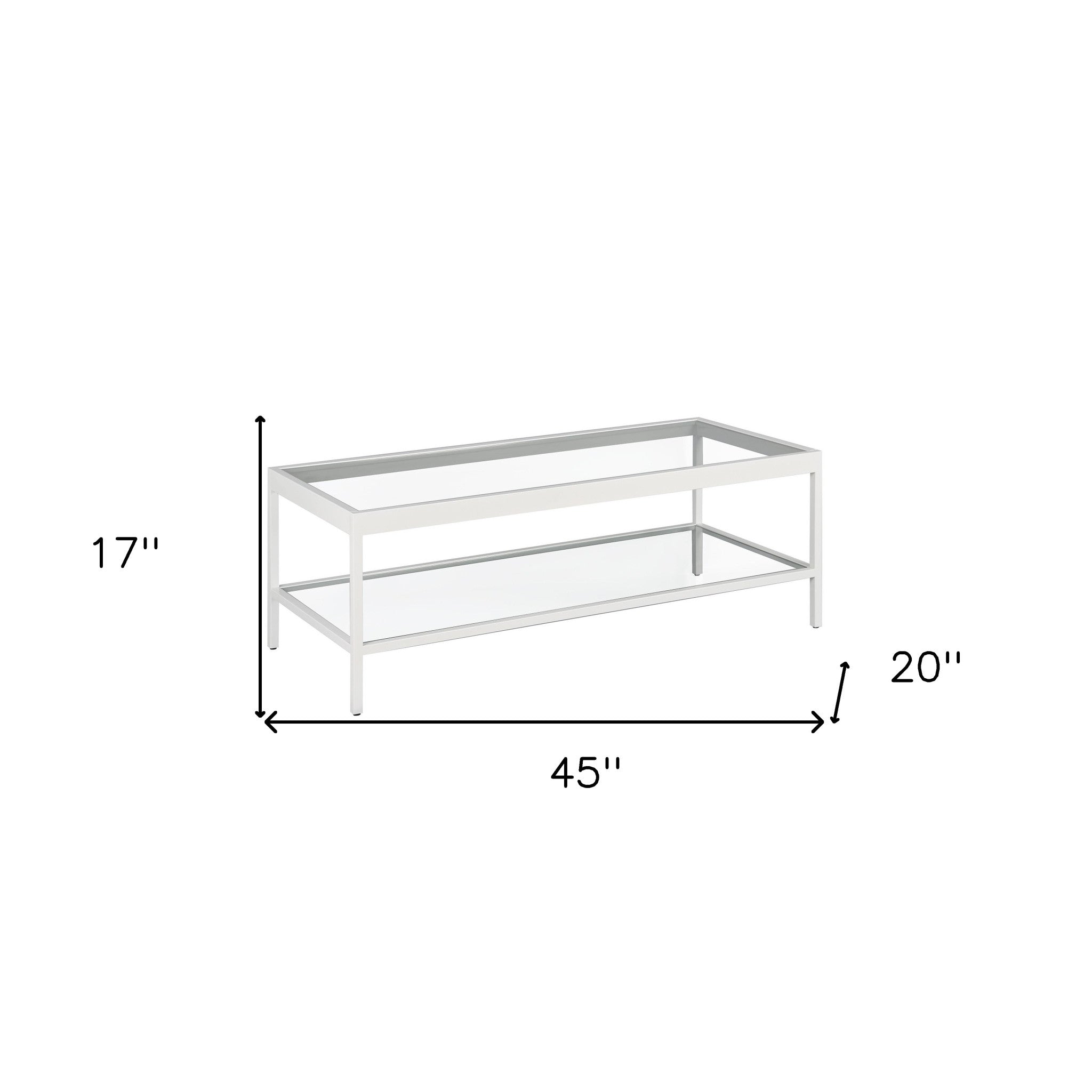 45" White and Glass Rectangular Coffee Table With Shelf