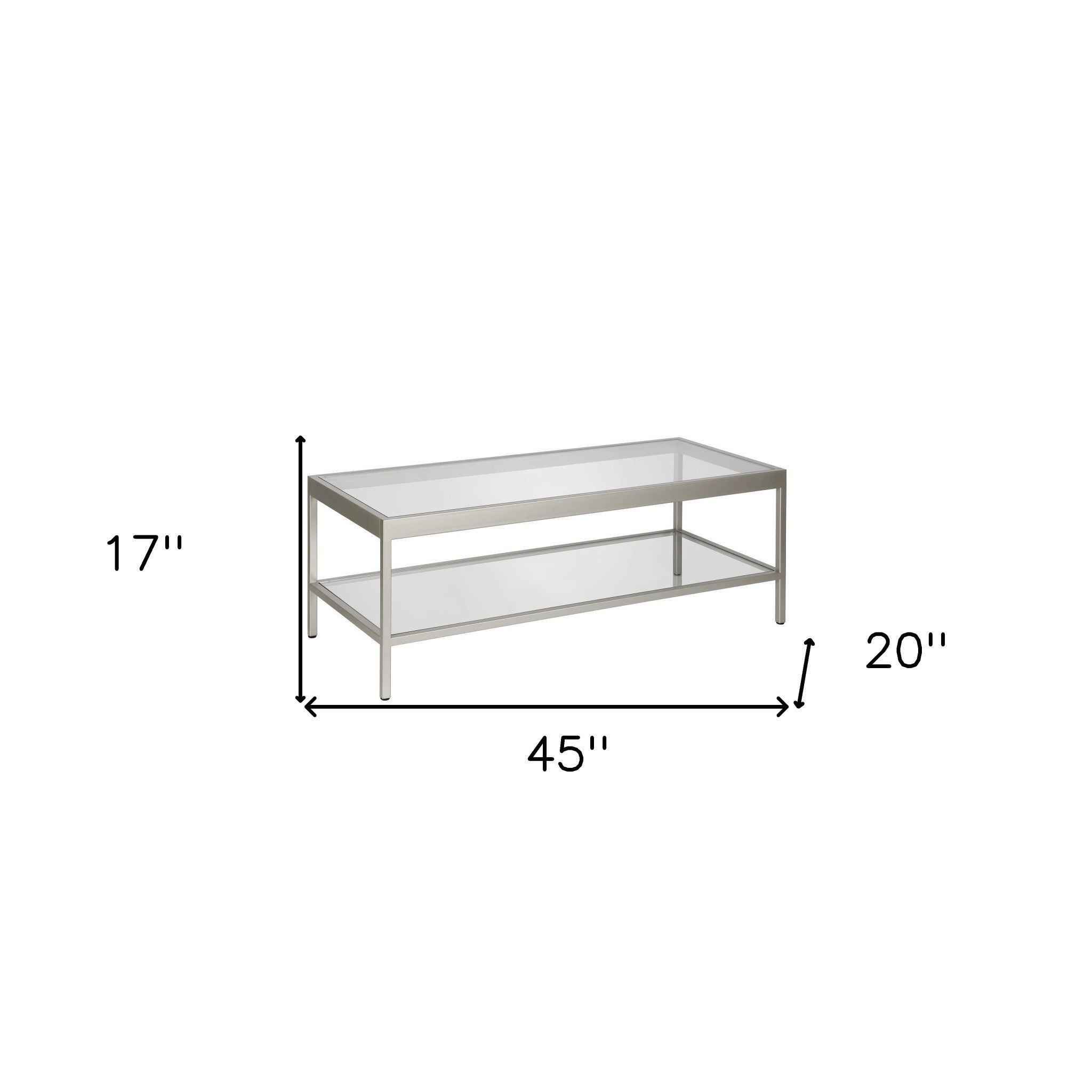 45" Silver and Glass Rectangular Coffee Table With Shelf