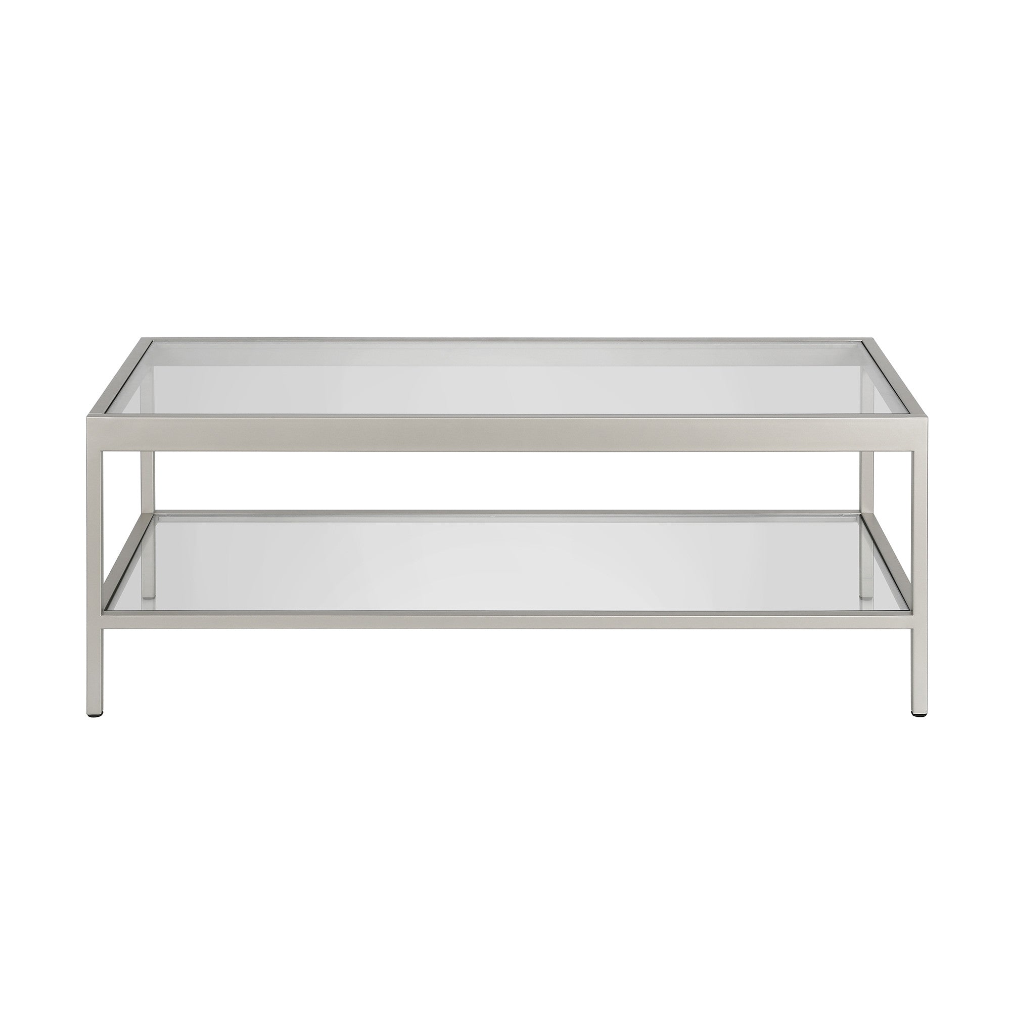 45" Silver and Glass Rectangular Coffee Table With Shelf
