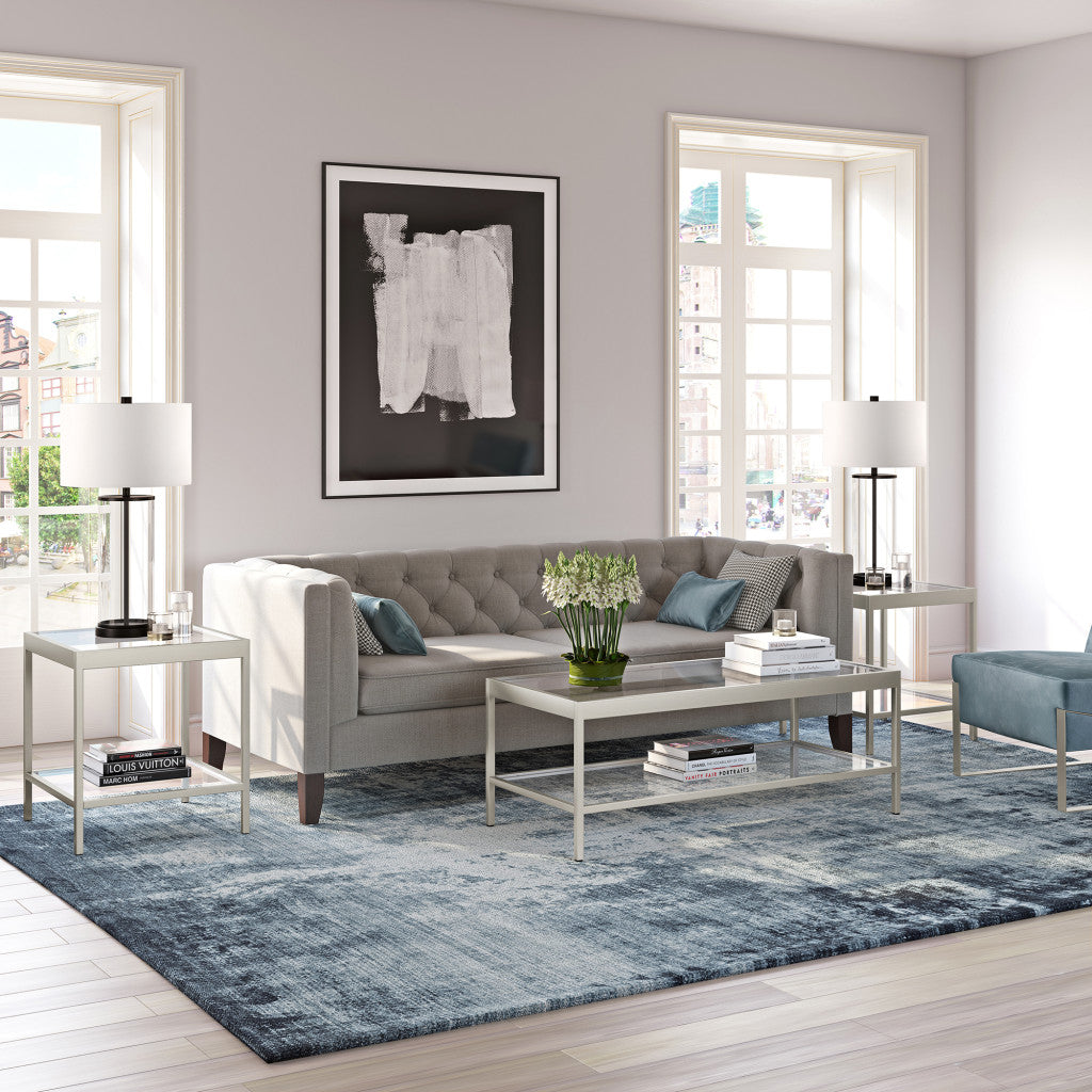 45" Silver and Glass Rectangular Coffee Table With Shelf