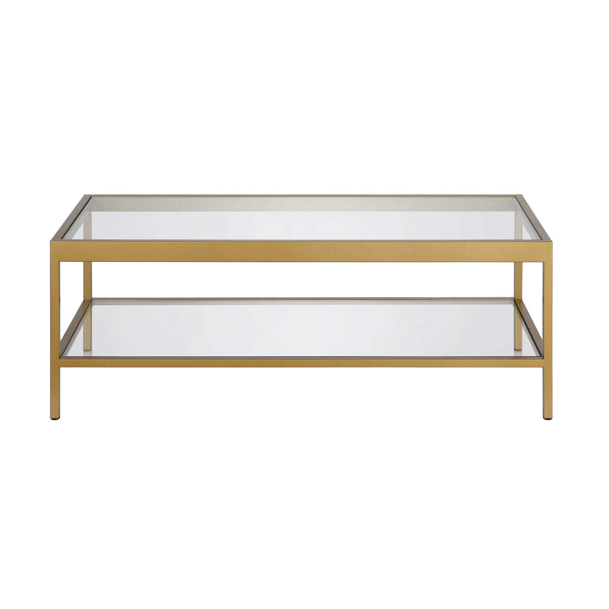 45" Gold and Glass Rectangular Coffee Table With Shelf