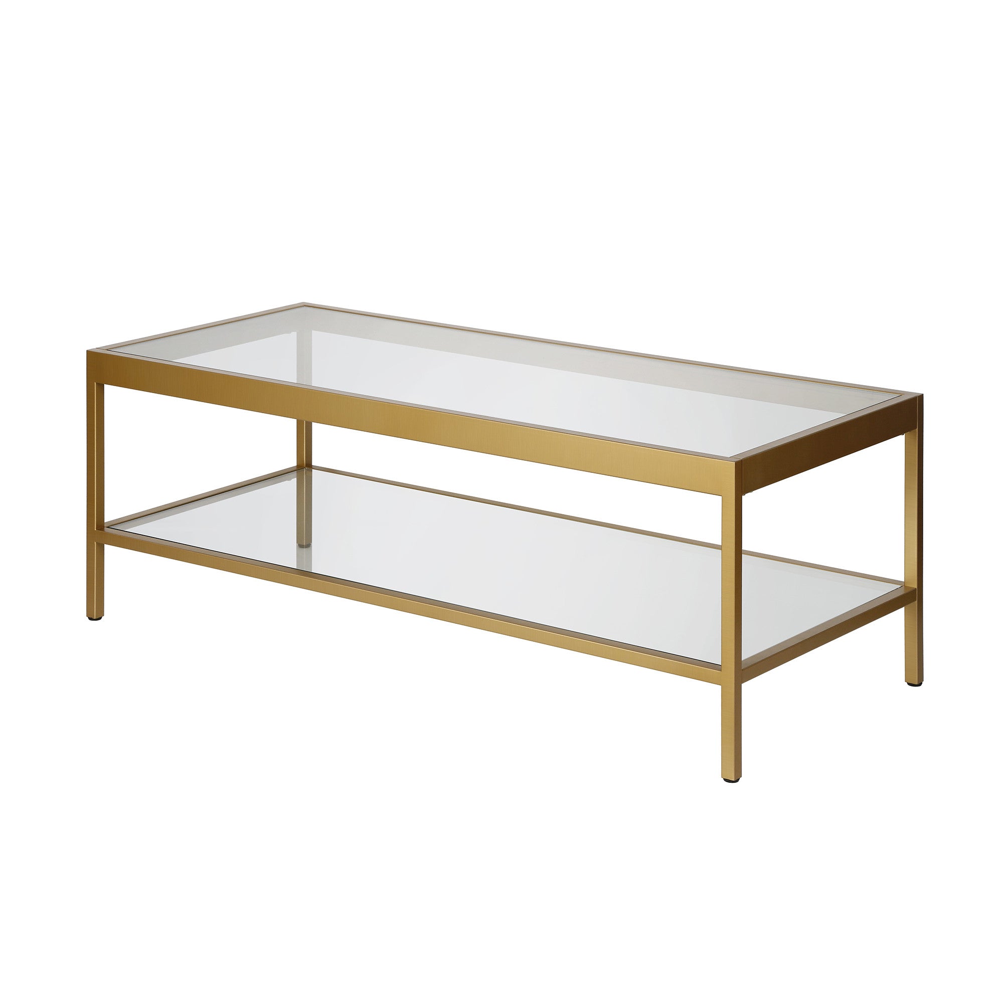 45" Gold and Glass Rectangular Coffee Table With Shelf