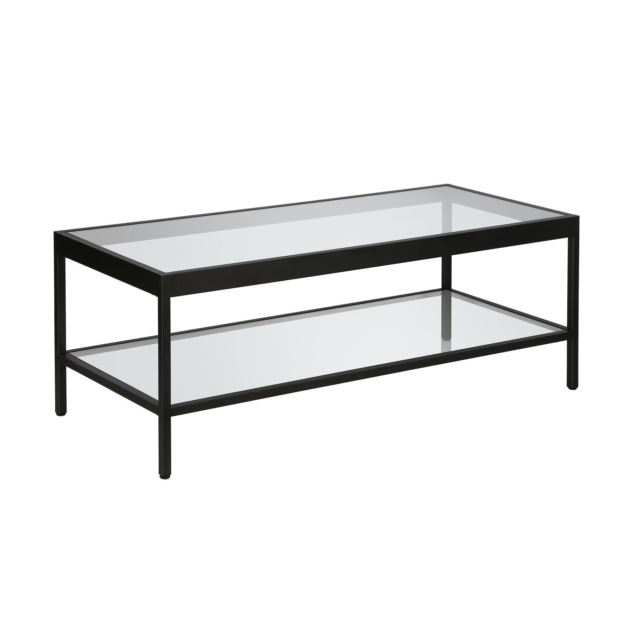 Black and Glass Rectangular Coffee Table With Shelf 45"