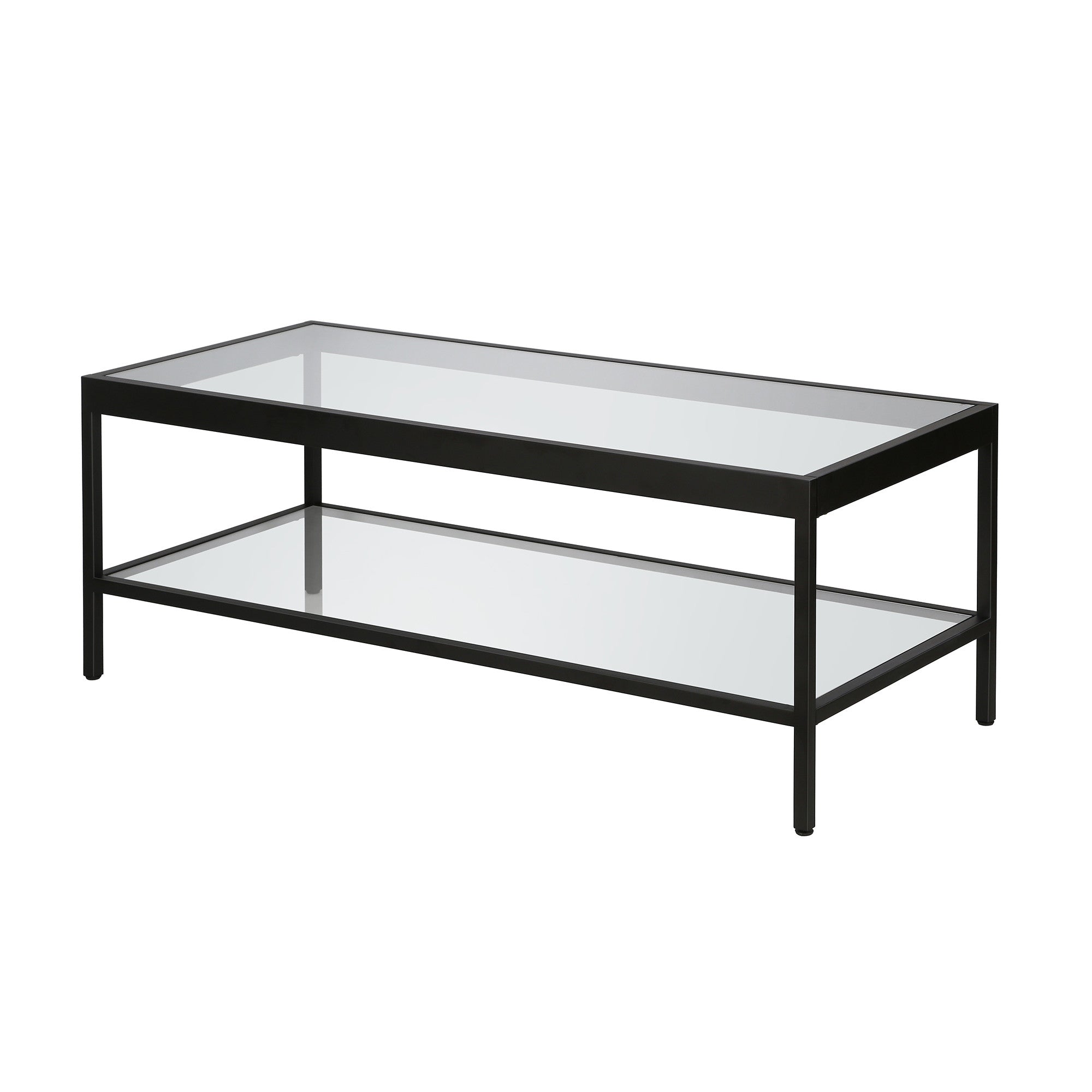 Black and Glass Rectangular Coffee Table With Shelf 45"