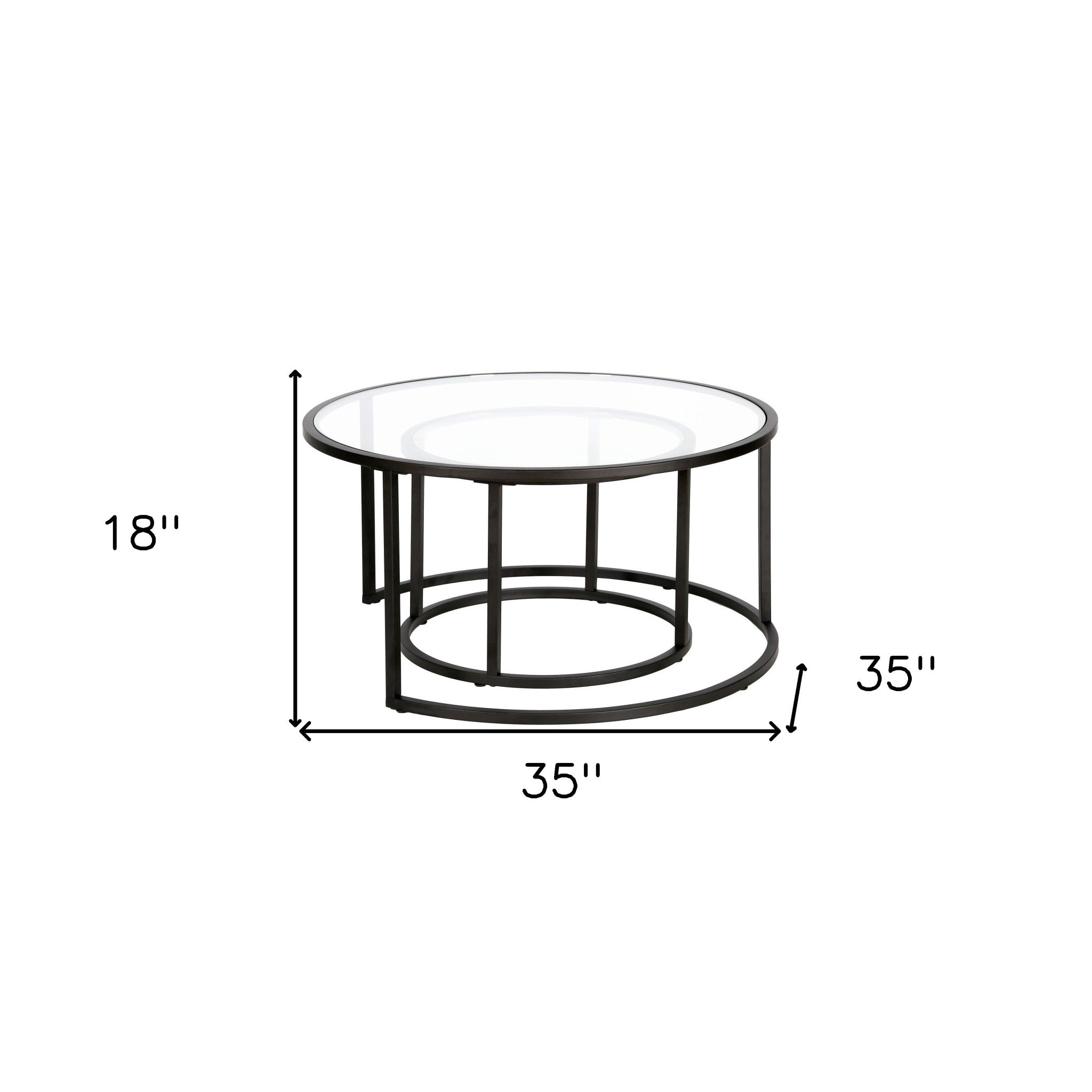 Black Glass Round Nested Coffee Tables Set Of Two 35"